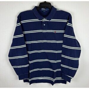 Vintage 90s Polo Ralph Lauren Long Sleeve Rugby Style Polo Shirt / XL / Striped